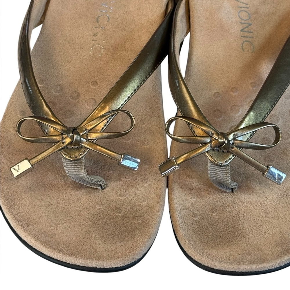 Vionic Bella II Gold Bow Toe Post Thong Flip Flop Sandal Comfort Size 10 - Picture 5 of 13